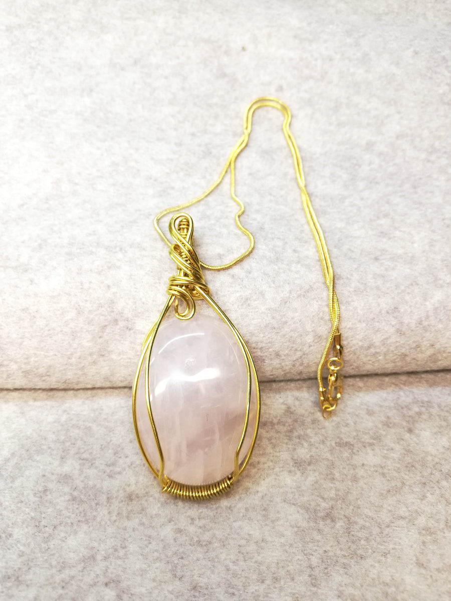 Pendente cabochon quarzo rosa