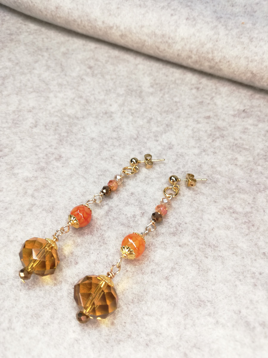 Orecchini agate e cristalli miele