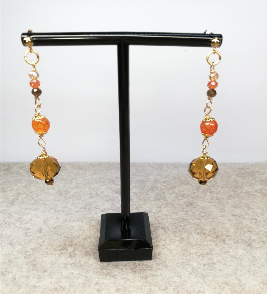 Orecchini agate e cristalli miele