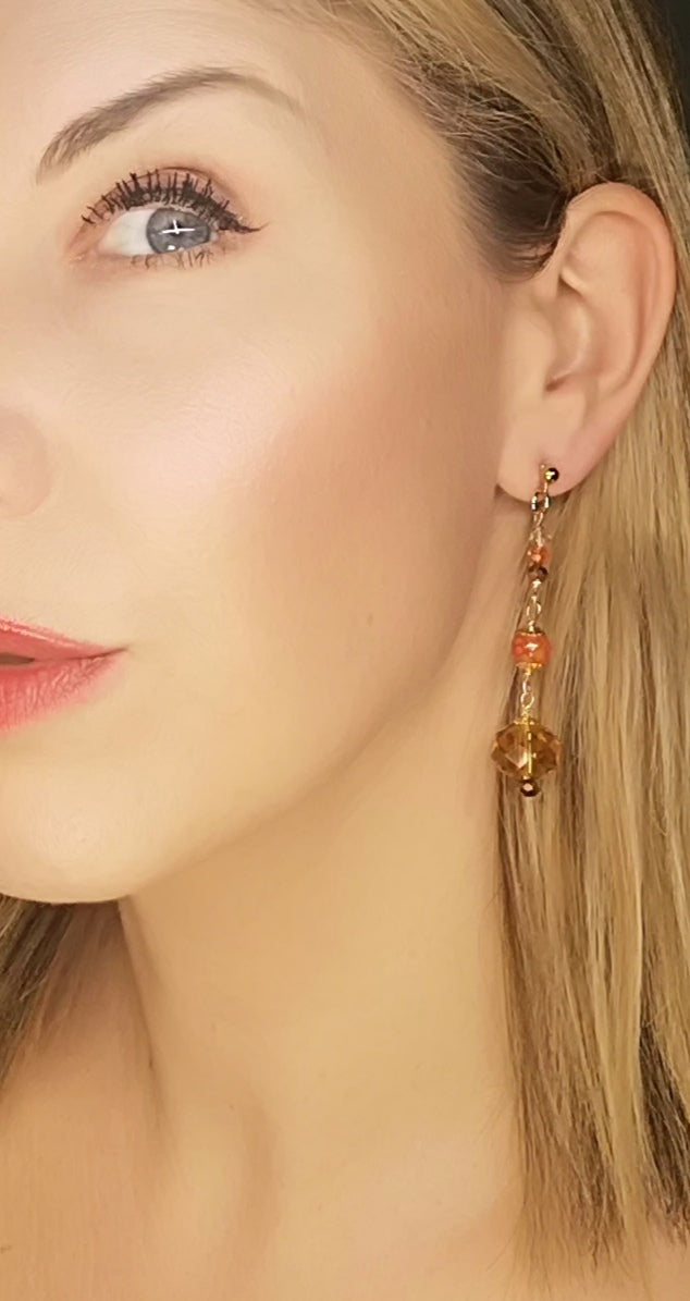 Orecchini agate e cristalli miele