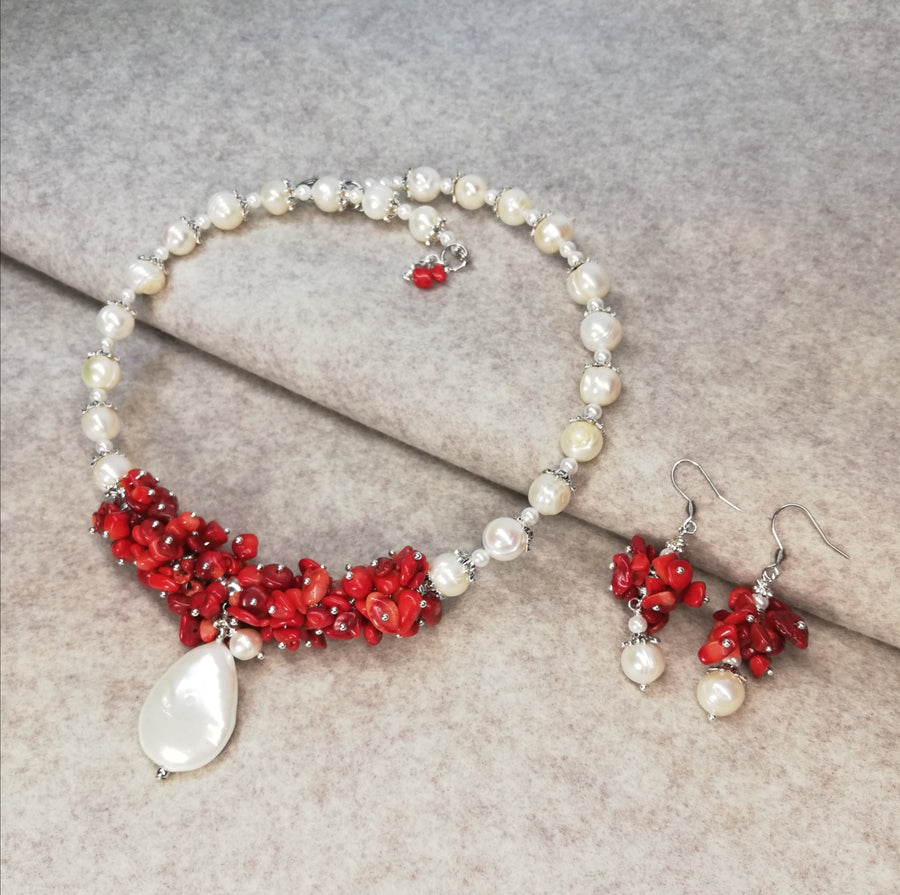 Parure corallo e perle