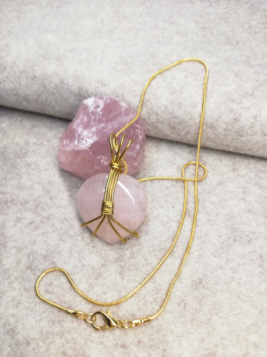 Pendente a cuore quarzo rosa