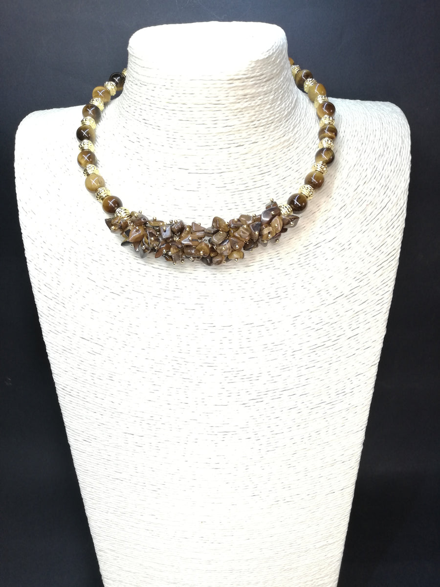 Collana occhio di tigre con grappoli centrali