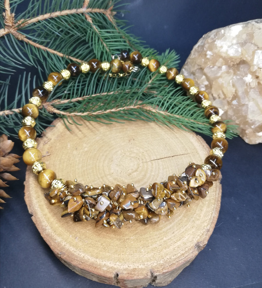 Collana occhio di tigre con grappoli centrali