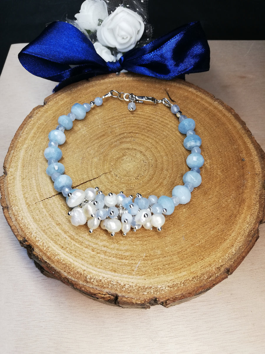 Bracciale acquamarina e micro perle