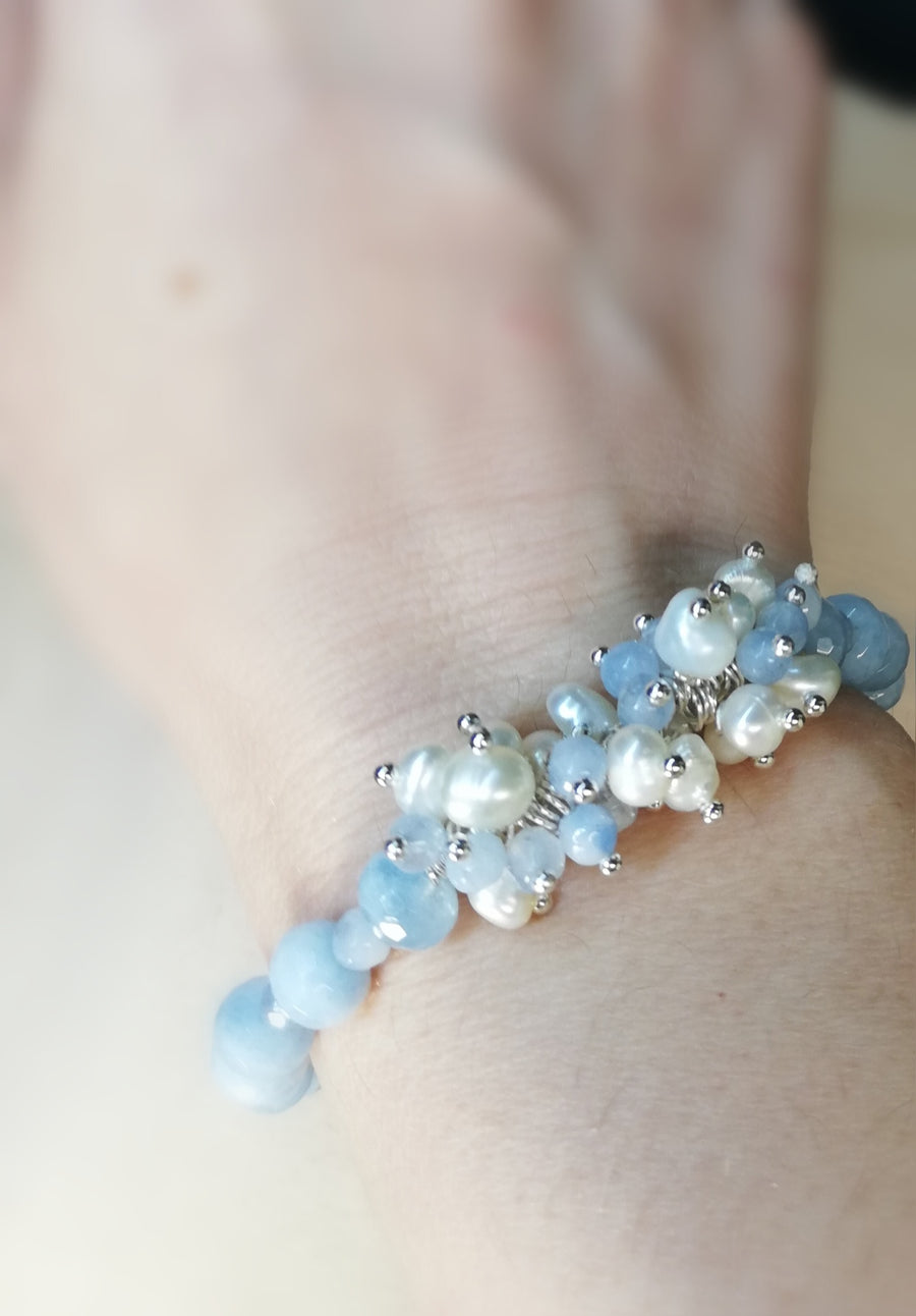 Bracciale acquamarina e micro perle