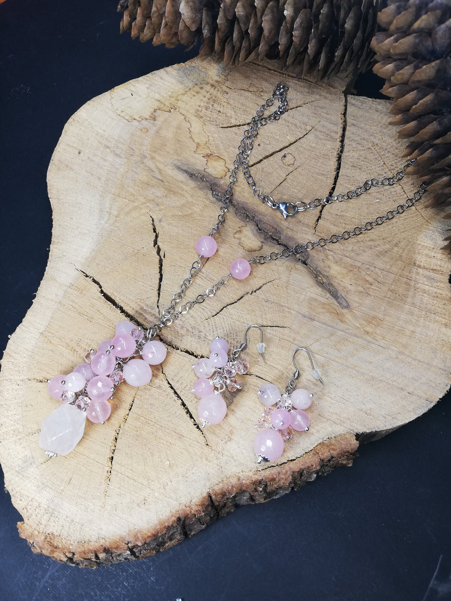 Parure  a grappolo rosa