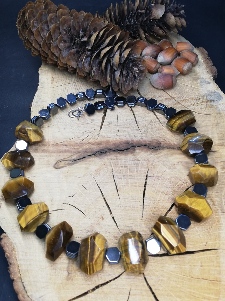 Collana occhio di tigre con ematite
