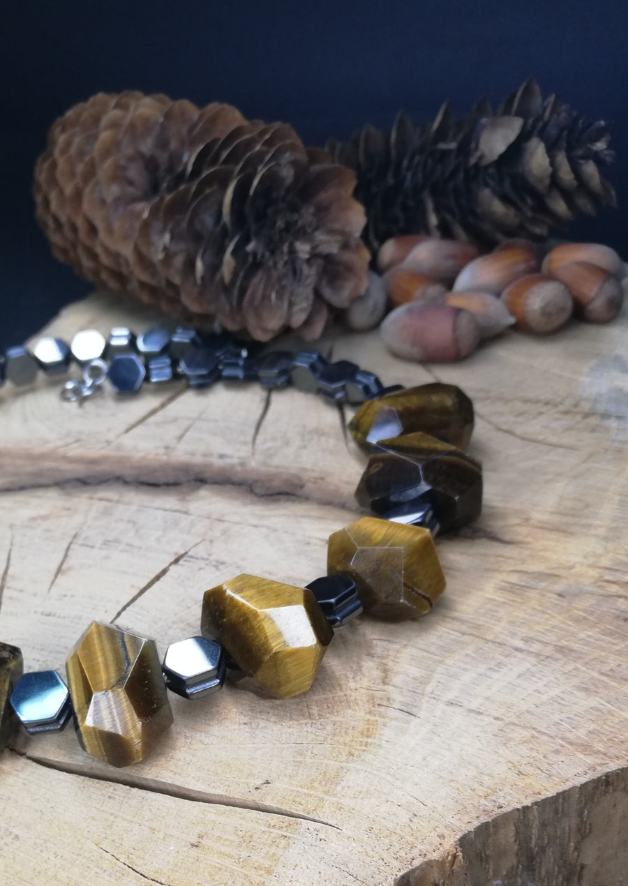 Collana occhio di tigre con ematite