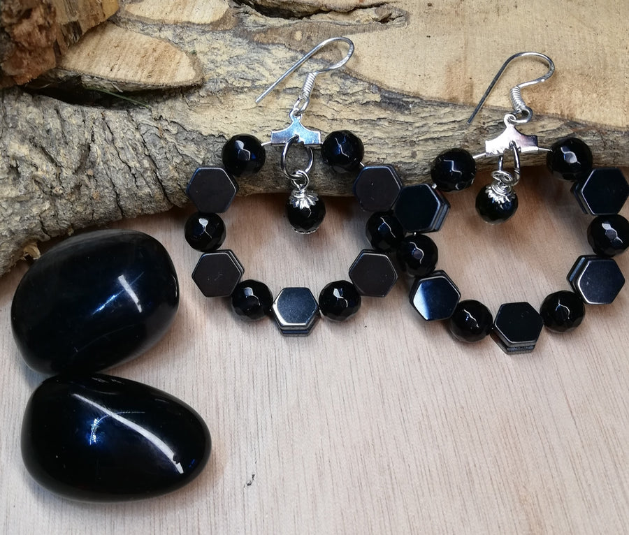 Orecchini onice ematite a cerchio