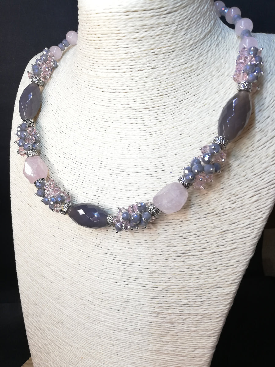 collana quarzo rosa e quarzo nuvola