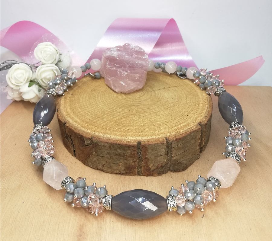 collana quarzo rosa e quarzo nuvola
